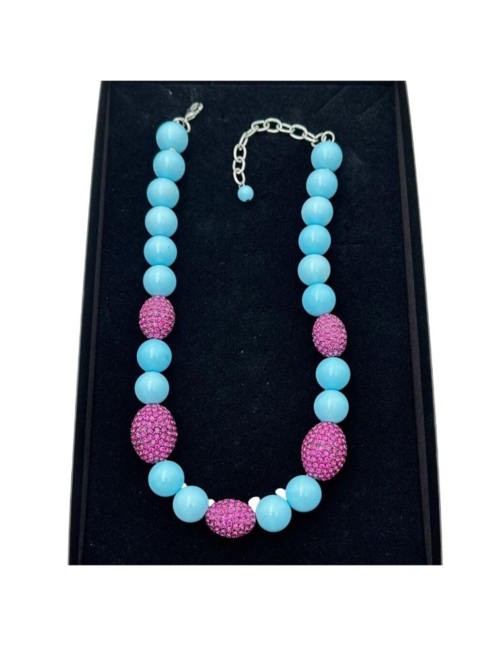 Joan Boyce Necklace Pink Crystal Egg Faux Turquoise in Box